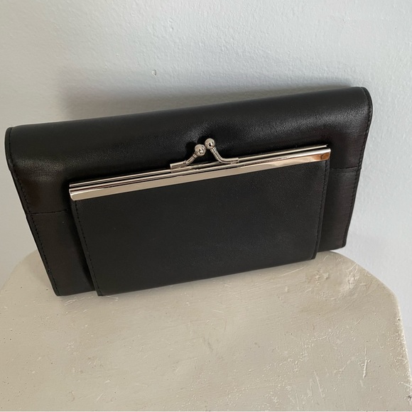 Dopp Black Satin Cowhide Leather Wallet w Change Purse Vintage - Picture 2 of 7